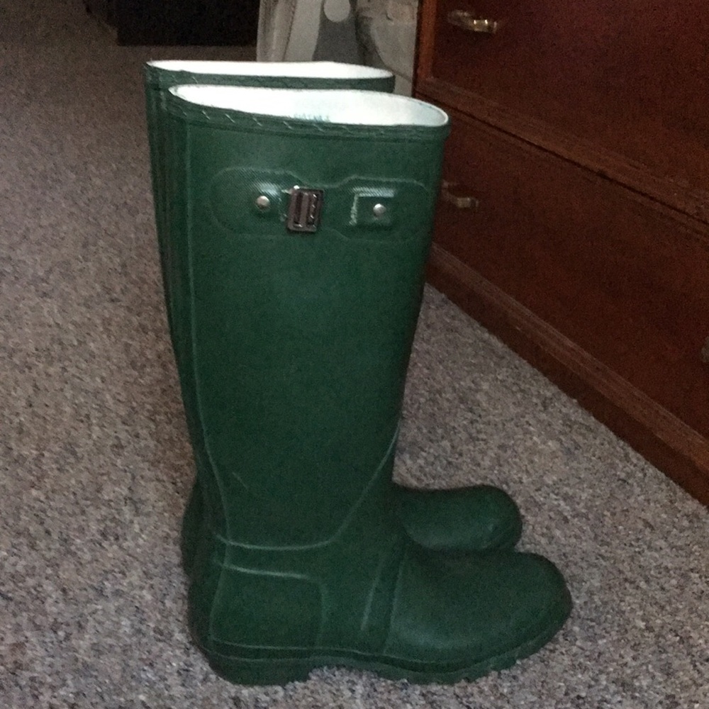 Green hunter rain boots